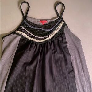 Anthropologie One September Black and Gray Strappy Top with Embellished Neckline